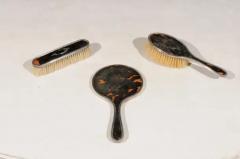 English Edwardian 1900s Silver Dressing Table Mirror Hair and Clothes Brushes - 3422693