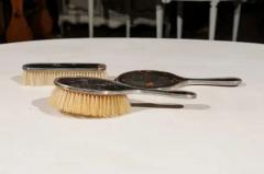 English Edwardian 1900s Silver Dressing Table Mirror Hair and Clothes Brushes - 3422762