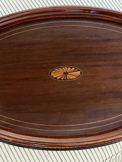 English Edwardian Mahogany Inlaid Serving Butlers Tray with Shell Motif - 4490159