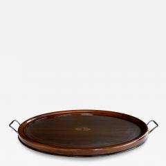 English Edwardian Mahogany Inlaid Serving Butlers Tray with Shell Motif - 4490803