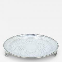 English Elkingtons Silver Plated Round Shape Interior Decorated Serving Tray - 3177834