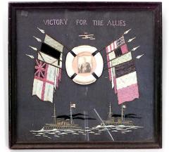 English Framed Flag Naval Memorial Embroidery - 4517607