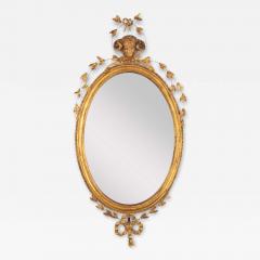 English George III Oval Hepplewhite Gilded Mirror with Rams Head Surmount - 4290674
