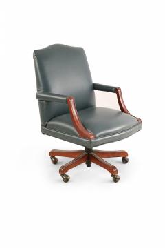 English Georgian Style Blue Faux Leather and Wood Office Conference Chairs - 4169885