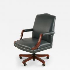 English Georgian Style Blue Faux Leather and Wood Office Conference Chairs - 4227197