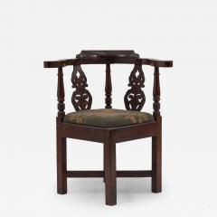 English Georgian Style Filigree Oak and Needlepoint Corner Armchair - 4700343