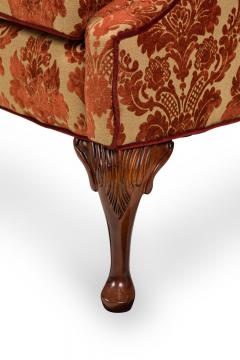 English Georgian Style Red and Gold Damask Loveseat - 4657025