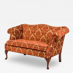 English Georgian Style Red and Gold Damask Loveseat - 4708736