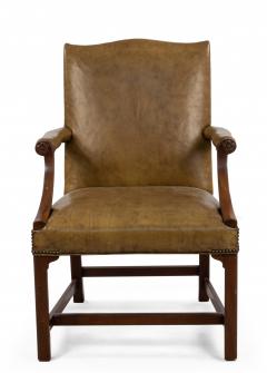 English Georgian Style Tan Leather Arm Chair with Brass Rivets - 1399751
