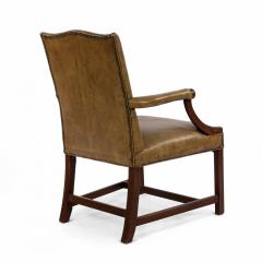 English Georgian Style Tan Leather Arm Chair with Brass Rivets - 1399755