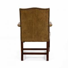 English Georgian Style Tan Leather Arm Chair with Brass Rivets - 1399756