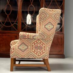 English Georgian Style Wingback Chairs Pink Aztec Print Tapestry Fabric - 3726567