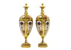 English Gilt Painted Royal Crown Derby Vases Urns - 2716805