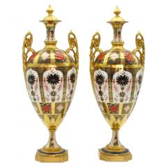 English Gilt Painted Royal Crown Derby Vases Urns - 2716814