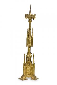 English Gothic Revival Bronze Dore Altar Candlestick - 4665094