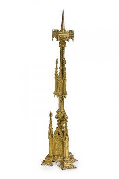 English Gothic Revival Bronze Dore Altar Candlestick - 4665095
