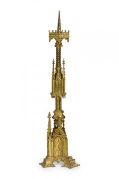 English Gothic Revival Bronze Dore Altar Candlestick - 4665097