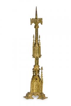 English Gothic Revival Bronze Dore Altar Candlestick - 4665099