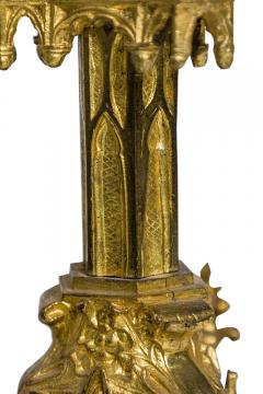 English Gothic Revival Bronze Dore Altar Candlestick - 4665104
