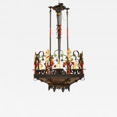 English Gothic Revival Style 1920s Wrought Iron 8 Light Chandelier - 737264