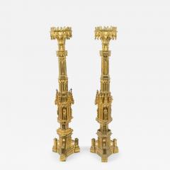 English Gothic Style Bronze Dore Altar Candlesticks - 4690165