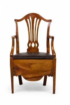 English Hepplewhite Elm Wood Leather Seat Commode Armchair - 4170011