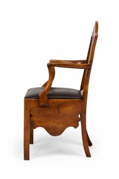 English Hepplewhite Elm Wood Leather Seat Commode Armchair - 4170012