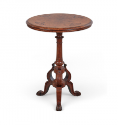 English Inlaid Burl Walnut Circular Occasional Side Tripod Table - 4252248