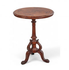 English Inlaid Burl Walnut Circular Occasional Side Tripod Table - 4252249