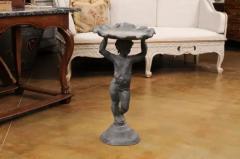 English Iron Greco Roman Style Standing Cherub Carrying a Sea Shell Bird Bath - 3602088