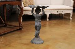 English Iron Greco Roman Style Standing Cherub Carrying a Sea Shell Bird Bath - 3602149