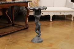 English Iron Greco Roman Style Standing Cherub Carrying a Sea Shell Bird Bath - 3602153