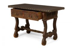 English Jacobean Style Carved Mahogany Leather Top Console Table - 4653140