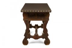 English Jacobean Style Carved Mahogany Leather Top Console Table - 4653142