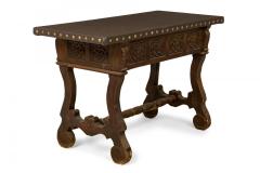 English Jacobean Style Carved Mahogany Leather Top Console Table - 4653143