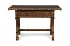 English Jacobean Style Carved Mahogany Leather Top Console Table - 4653144