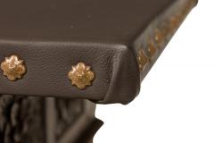 English Jacobean Style Carved Mahogany Leather Top Console Table - 4653145