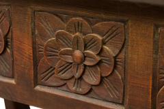 English Jacobean Style Carved Mahogany Leather Top Console Table - 4653146
