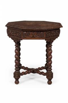 English Jacobean Style Carved Spiral Turned Leg Octagonal Occasional Side Tabl - 4660527