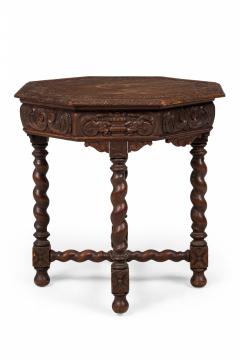 English Jacobean Style Carved Spiral Turned Leg Octagonal Occasional Side Tabl - 4660528