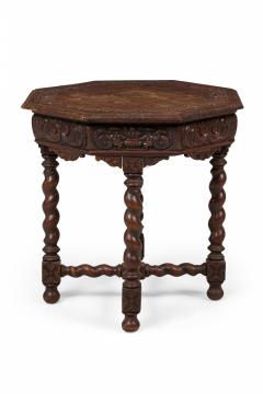 English Jacobean Style Carved Spiral Turned Leg Octagonal Occasional Side Tabl - 4660530