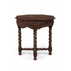 English Jacobean Style Carved Spiral Turned Leg Octagonal Occasional Side Tabl - 4717927