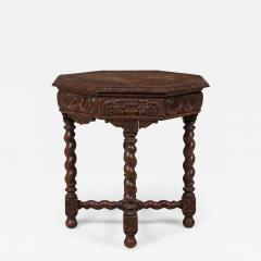 English Jacobean Style Carved Spiral Turned Leg Octagonal Occasional Side Tabl - 4717933