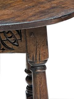 English Jacobean Style Circular Carved Oak Side Table Joint Stool - 4294295