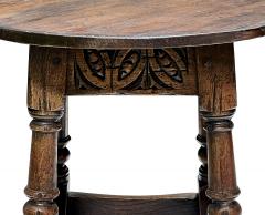 English Jacobean Style Circular Carved Oak Side Table Joint Stool - 4294296