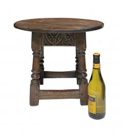 English Jacobean Style Circular Carved Oak Side Table Joint Stool - 4294297