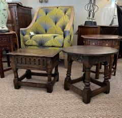 English Jacobean Style Circular Carved Oak Side Table Joint Stool - 4294298
