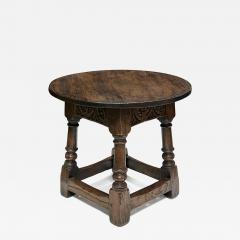 English Jacobean Style Circular Carved Oak Side Table Joint Stool - 4296906