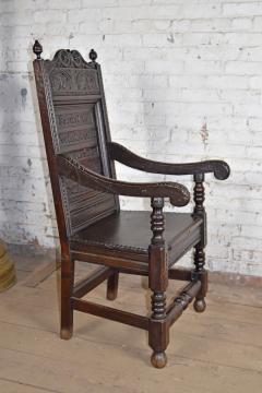 English Jacobean Style Oak Wainscot Armchair - 4347037