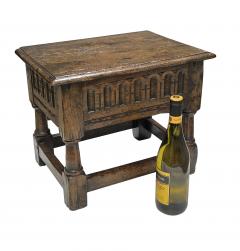 English Jacobean Style Oak Work Side Table Joint Stool with Hinged Lid - 4294334